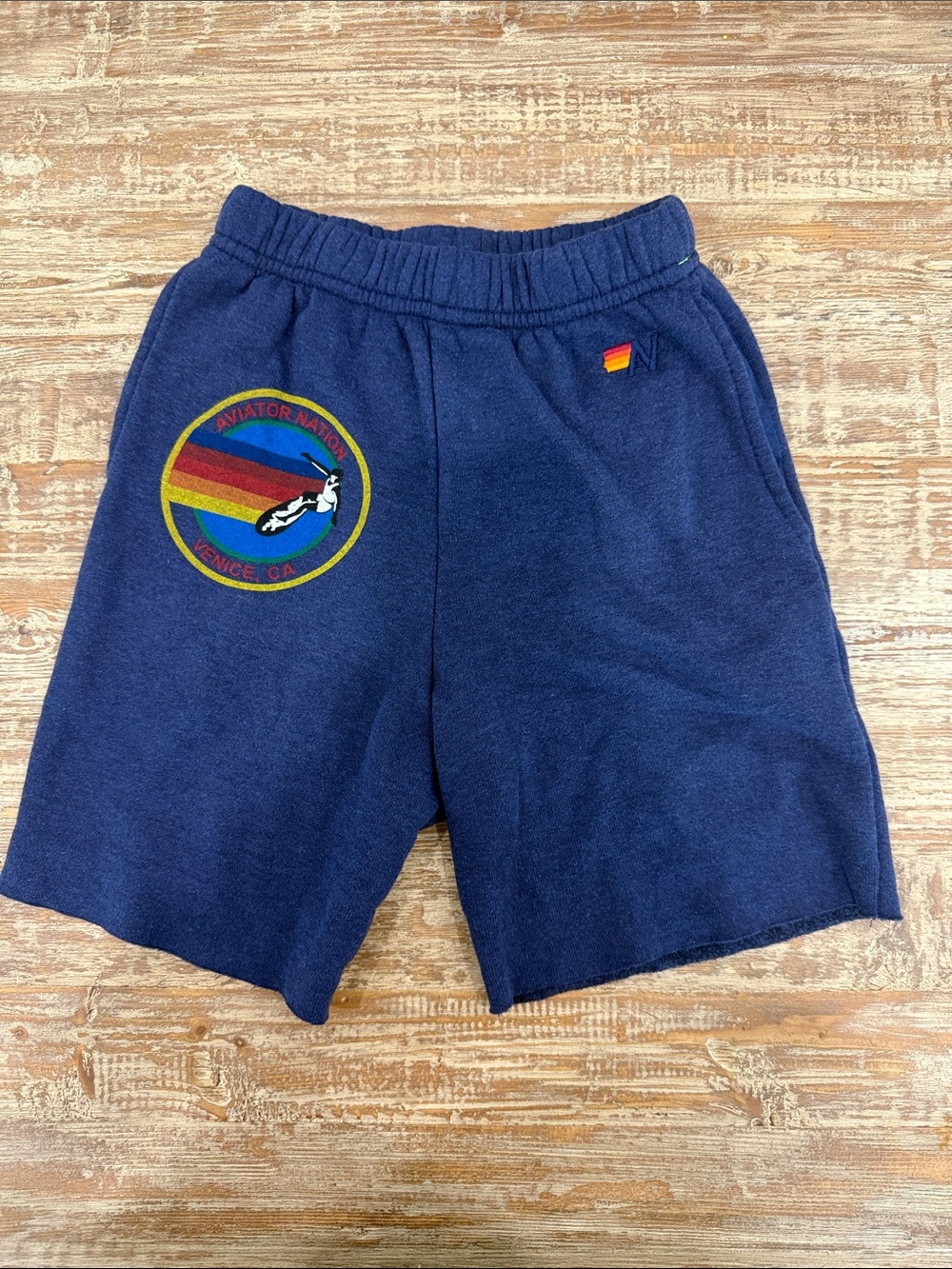 Aviator Nation Navy Men's Retro Stripe Patch Athletic Shorts